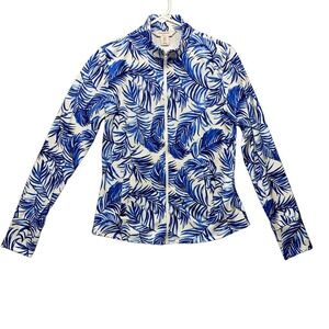 Tommy Bahama Golf Jacket Womens Size M Blue Collared Full Zip Leaf Pattern
